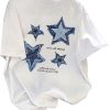 Girl's Drop Shoulder Star Letter Print Loose Fit Short Sleeve Crew Neck T-Shirt