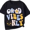 Girls' Oversized Graphic Letter T-Shirt, Drop Shoulder, Short Sleeve, Loose Fit Summer Tee