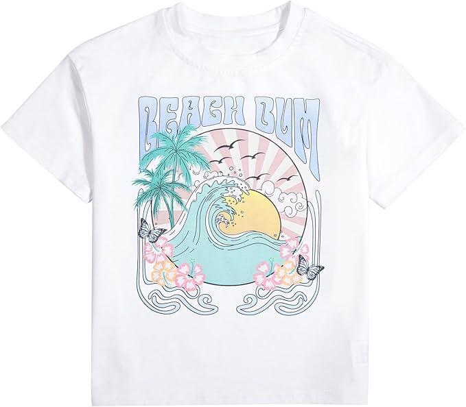 Toddler Girls Oversized Beach Shirt – Casual Short Sleeve Hawaiian T-Shirt for Summer Vacation