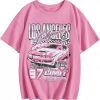 Girls' Summer Casual Round Neck Short Sleeve T-Shirt with Car and Letter Graphic Print